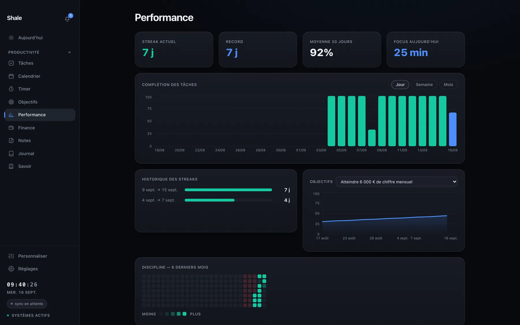 Le module Performance dans l'application Shale.